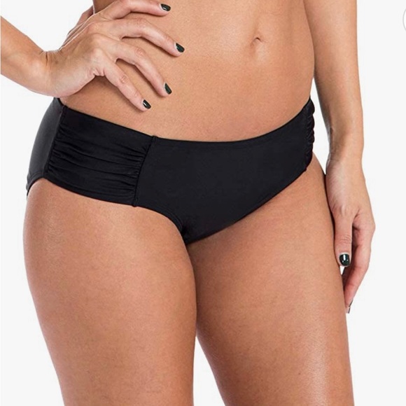 Ocean Blues Black Women's Full Coverage Swim Bottoms Ruched Sides Bikini… - Picture 1 of 9